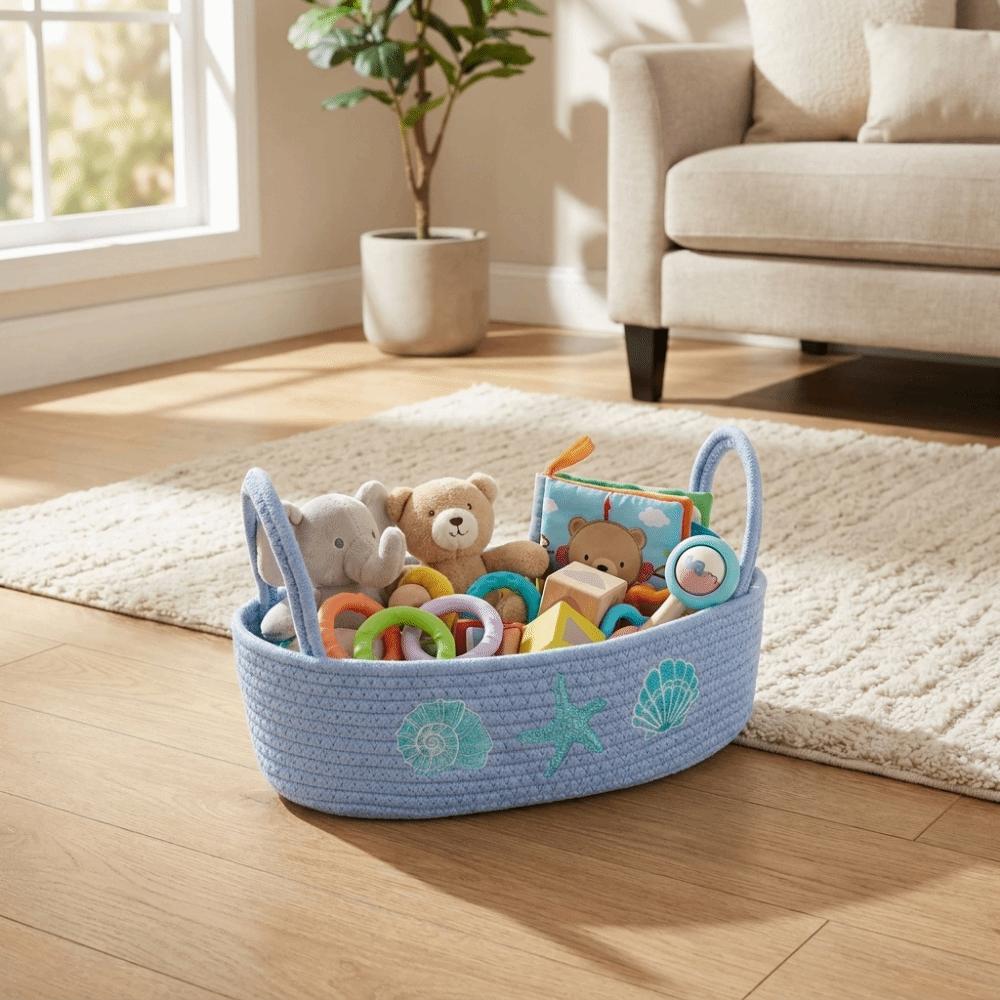 Ocean Style Woven Cotton Rope Organizer Oval Toilet Paper Basket Desktop Storage Box  Cosmetics