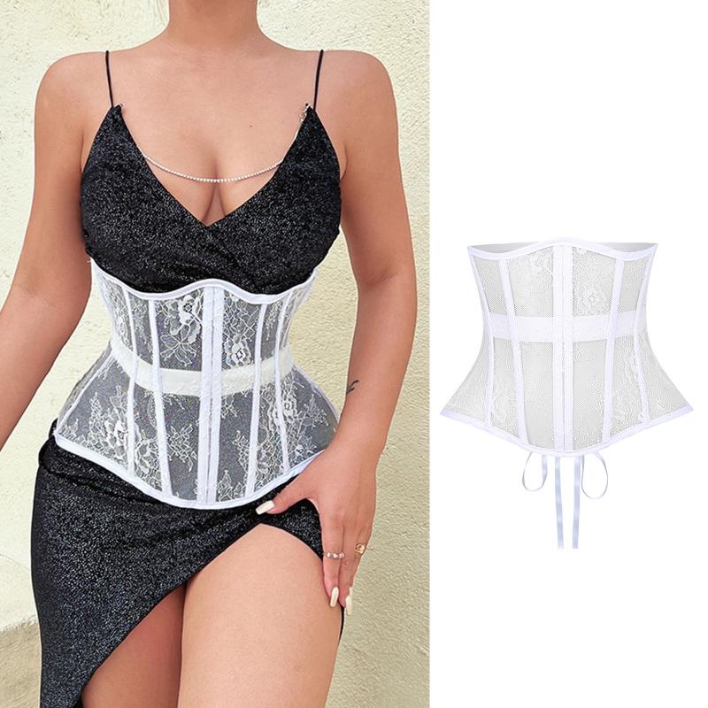 Waist Lace and Floral Trainer Women Corset Cincher Body Shaper Girdle Trimmer with Plastic Bones Extender Waist Decors