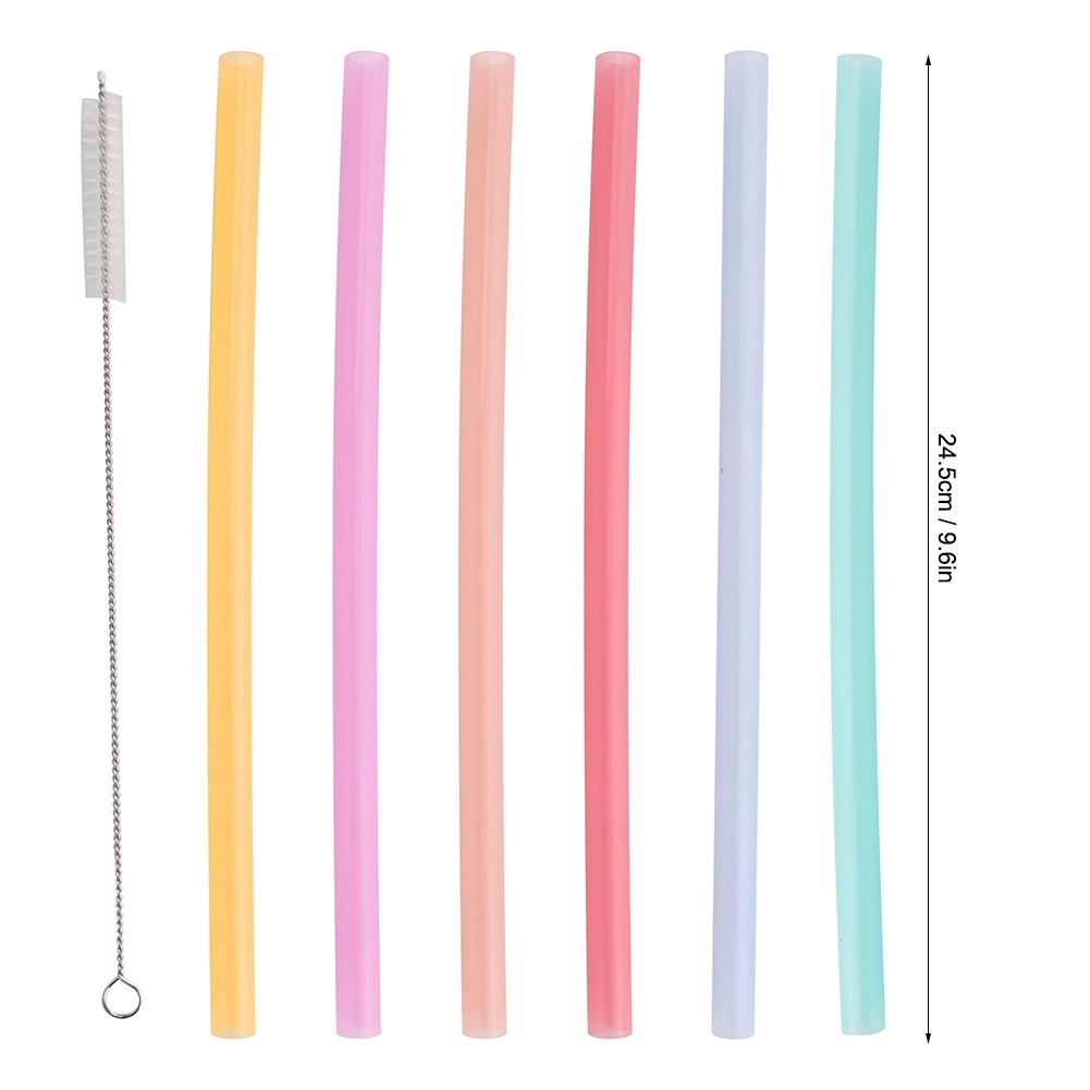 6pcs Portable Reusable Environmentally Friendly Silicone Drinking Straw with Cleaning Brush Set