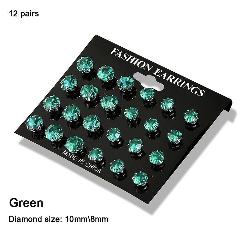 12 Pairs/Set Exquisite Elegant Wedding Stud Earrings Set Charm Simple Women Zircon Earrings Set Jewelry Accessories Gifts LM