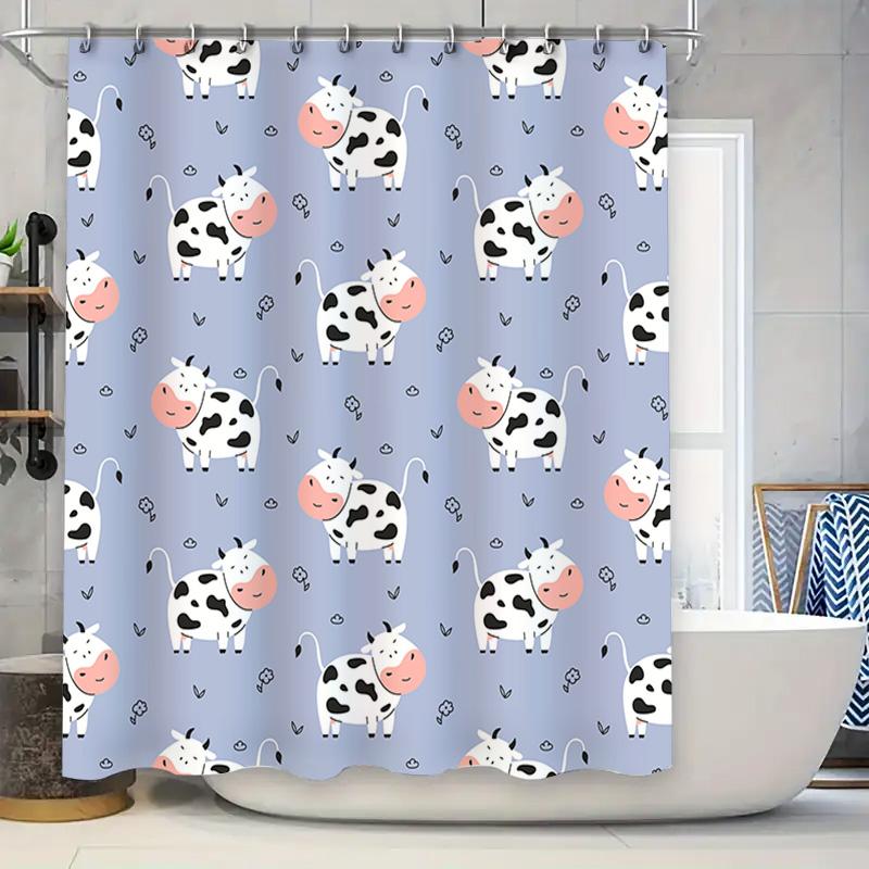 

Blue Flower Cow Cartoon Print Bathroom Shower Curtain For Kids Bath Decor Home Decor Washable Fabric Waterproof W60H190(CM)-1 Pcs