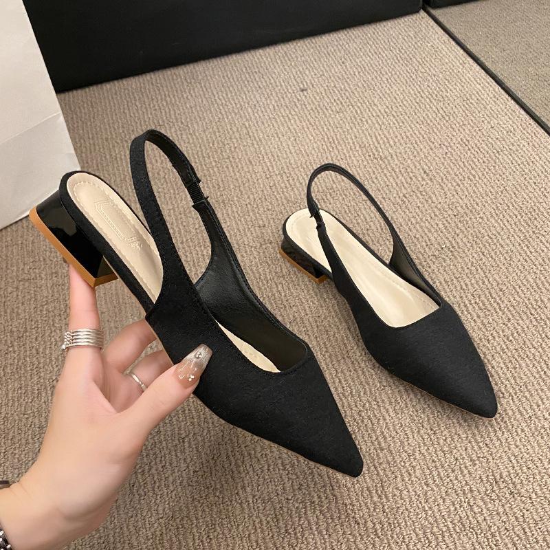 Fairy Wind Bag Head Sandals Female Low Heel Thick Heel Pointed Head Light Mouth Strap Rear Empty Single Shoes Gentle with Skirt Women's Shoes