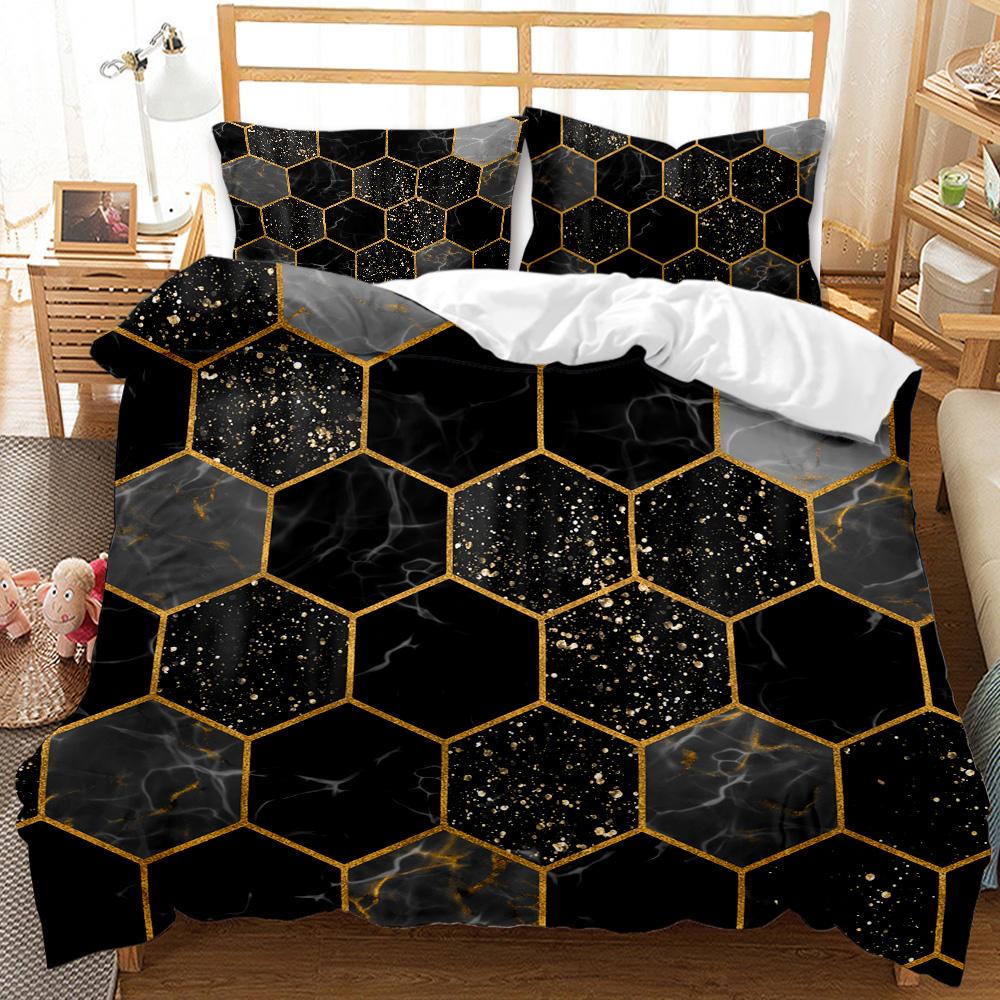 3D Geometric Patterns Printed Softly Bedding Set Stereoscopic Dense Hole Warmly Queen King Size 2/3pcs Polyester Duvet Cover