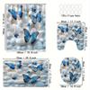 Blue Butterfly Print Polyester Shower Curtain Set With C-Hooks, Machine Washable, Waterproof Woven Bathroom Decor, Fashion Theme