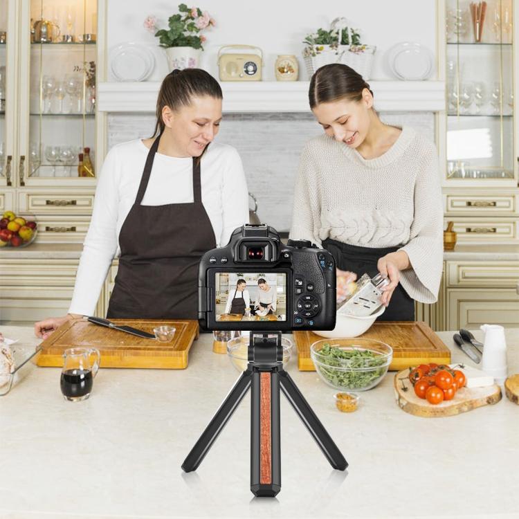 PULUZ Inlaid Wood Desktop Vlogging Live Tripod Holder with Tripod Head (Black)