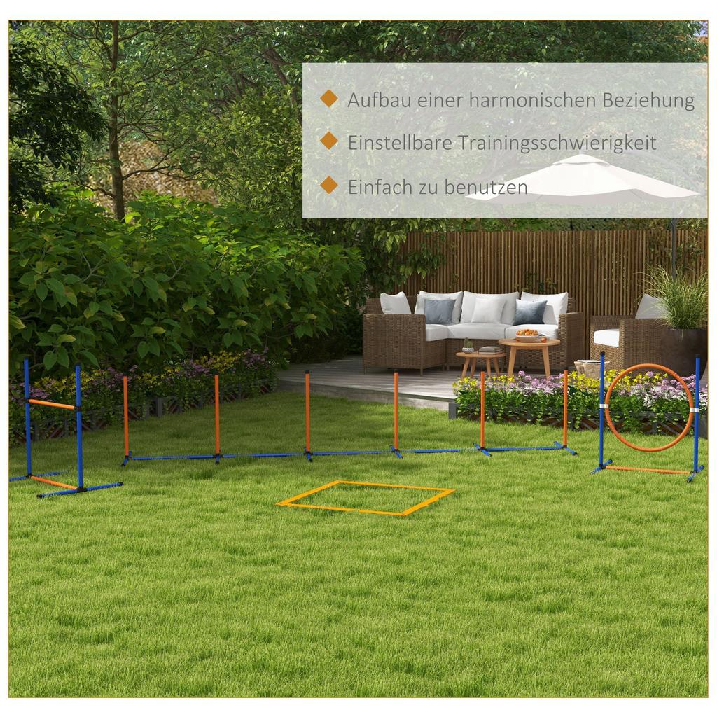 Dog Agility Training Equipment with Weave Poles, Jump Ring, Pause Box, Adjustable Hurdle, Carry Bag, Orange