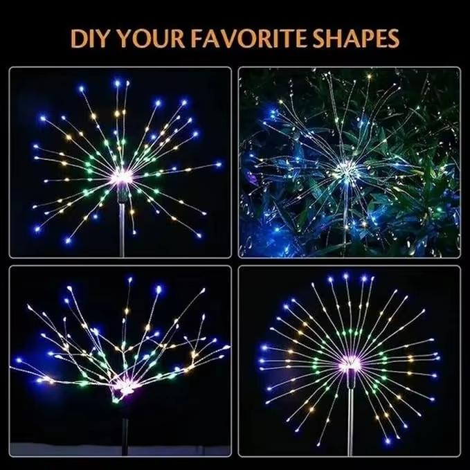 Outdoor Solar Powered Fireworks Lights 8 Modes Garden Waterproof Lawn Lamp Dandelion Light For Yard Camping Christmas Decor