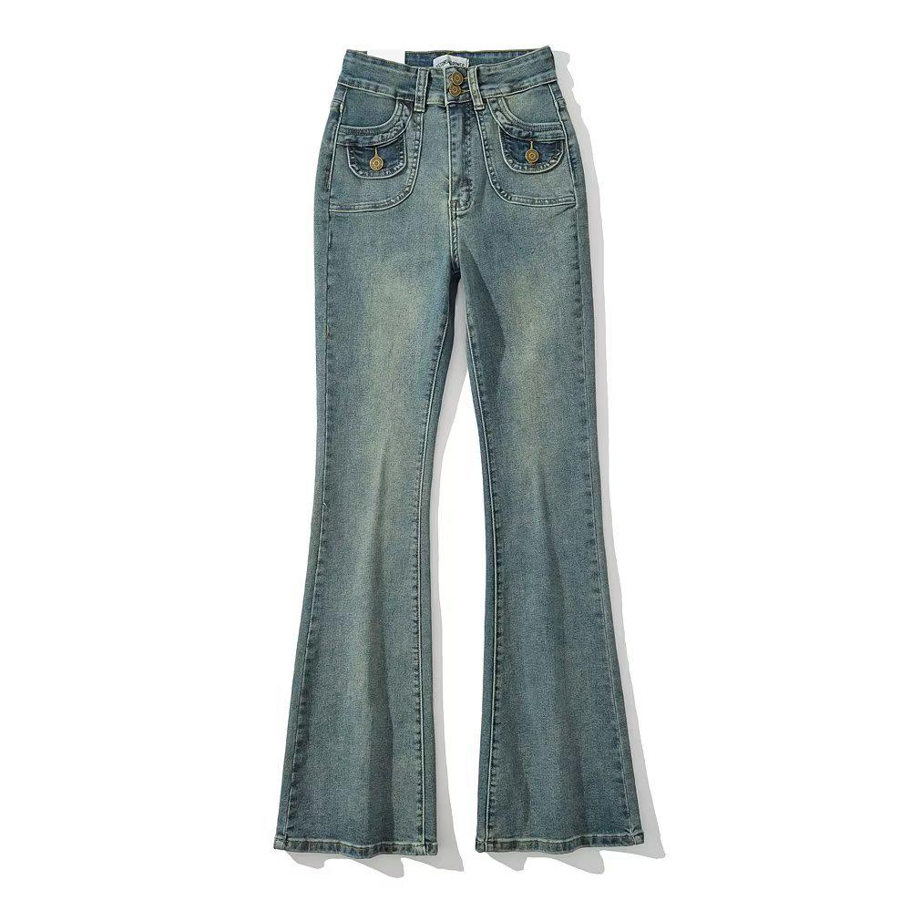 Vintage Washed High-Waisted Slim Stretch Flare Jeans Large