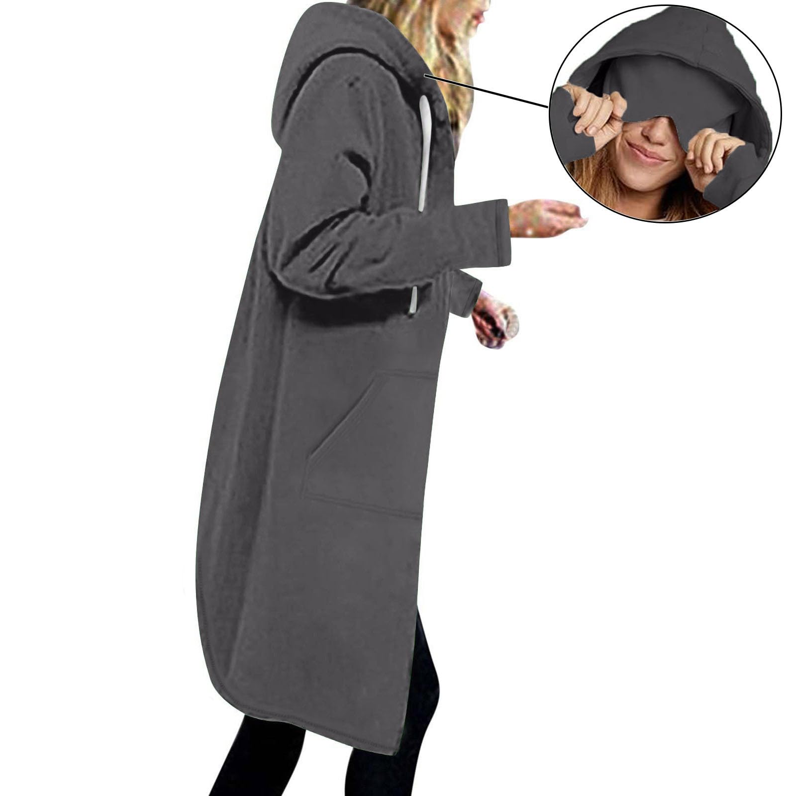 

Свитшот-пальто для женщин оверсайз, повседневное, свободного кроя, с длинным рукавом, с капюшоном XL