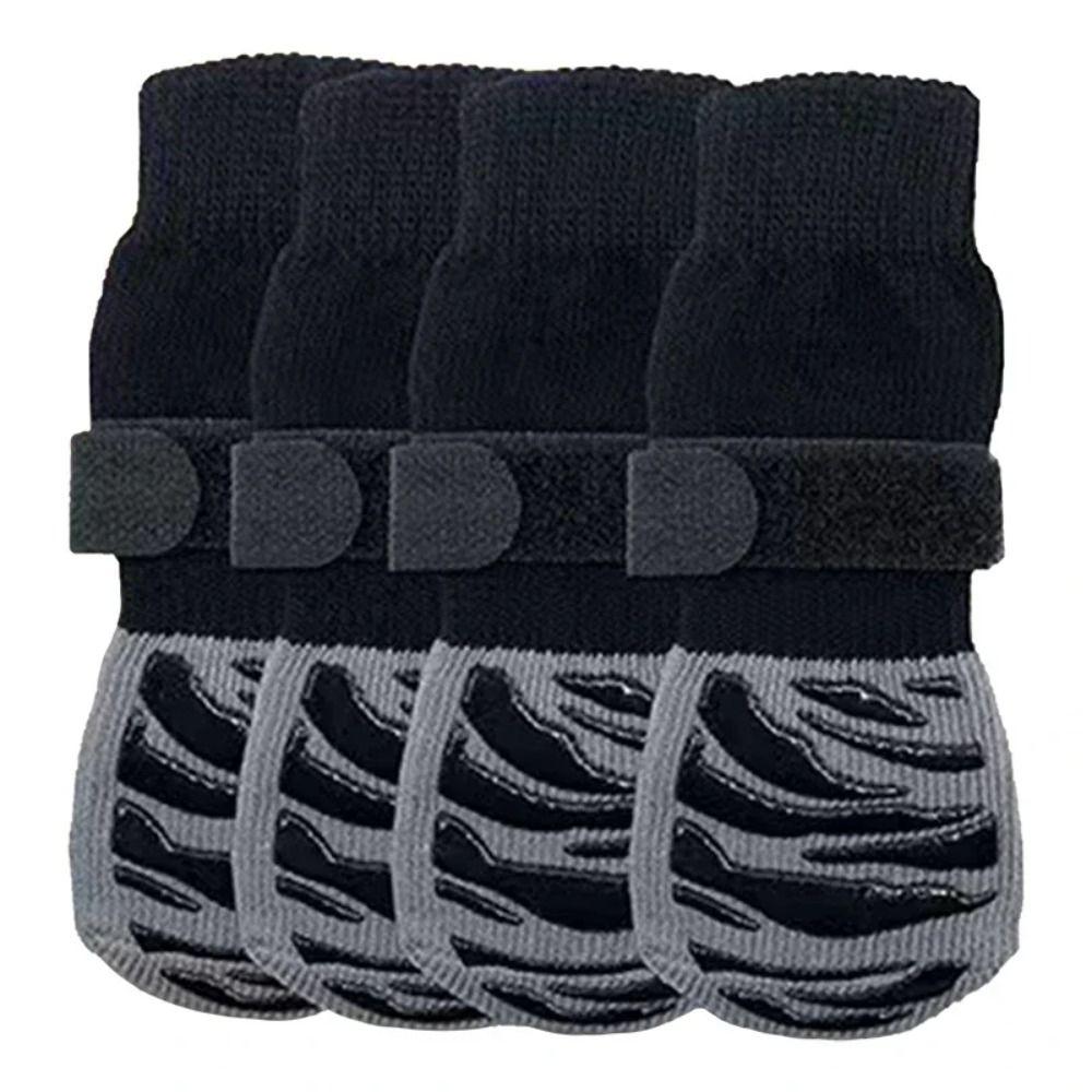 4-Pack New Waterproof Dog Paw Protectors Adjustable Strong Grip Cozy Dog Socks With Straps Reusable Pets Knitted Socks Indoor
