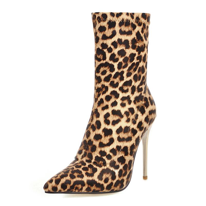 

/Ботинки большого размера женская обувь осень и зима женские ботинки высокий каблук короткие ботинки острый носок тонкий каблук эластичные тонкие ботинки 39 цветной печати леопарда