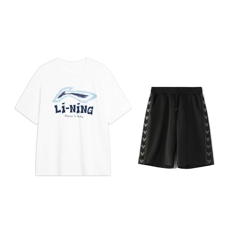 

Li-Ning Comfortable Round Neck Short Sleeve T-Shirt Versatile Solid Color Skin-Friendly Shorts Casual Sports Suit AHSU711-2+YKSV129-2 S