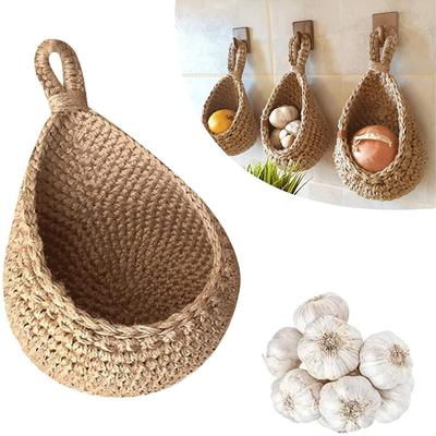 Wall Hanging Fruit Basket Bohemian Handwoven Wall Mounted Vegetable and Fruit Storage Basket Bag for Kitchen