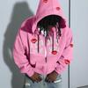 Unisex Streetwear Hooded Zip-Up Sweatshirt With Abstract Letter Print Loose Fit Long Sleeve Fall Winter
