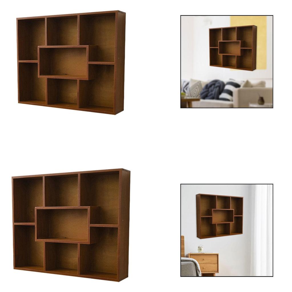 Wooden Wall Mounted Storage Shelf 7 Grids Display Shelf Storage Organizer for Living Room