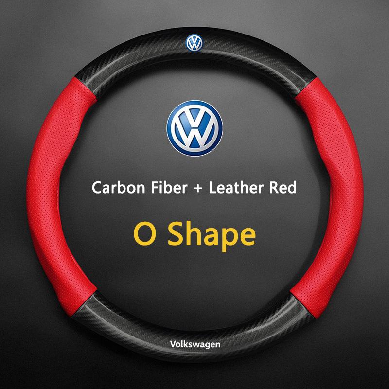 T26Carbon Fiber Leather Car Interior Steering Wheel Non-Slip Cover For Volkswagen VW GTI Polo Passat Golf Tiguan Jetta T-ROC Beetle