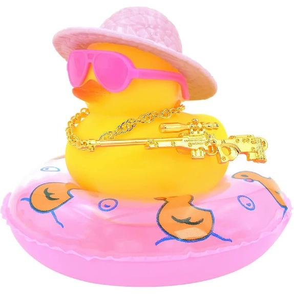 Duck Car Ornaments Yellow Duck Car Dashboard Decorations Set with Sunglasses, Swimming Ring Kids Bath Toys Home Duck Decoration