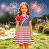Mädchen Puffärmel Kleid Unabhängigkeitstag Patchwork Lässiges Partykleid Weicher Stoff Bequeme Passform A-Linien-Silhouette Geeignet für den Alltag