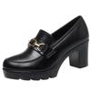 Soft Leather Black Shoe Woman Block Pumps 2025 Thick Bottom Platform Shoes Model Office Work 6.5 Cm 8 Cm High Heels Grace