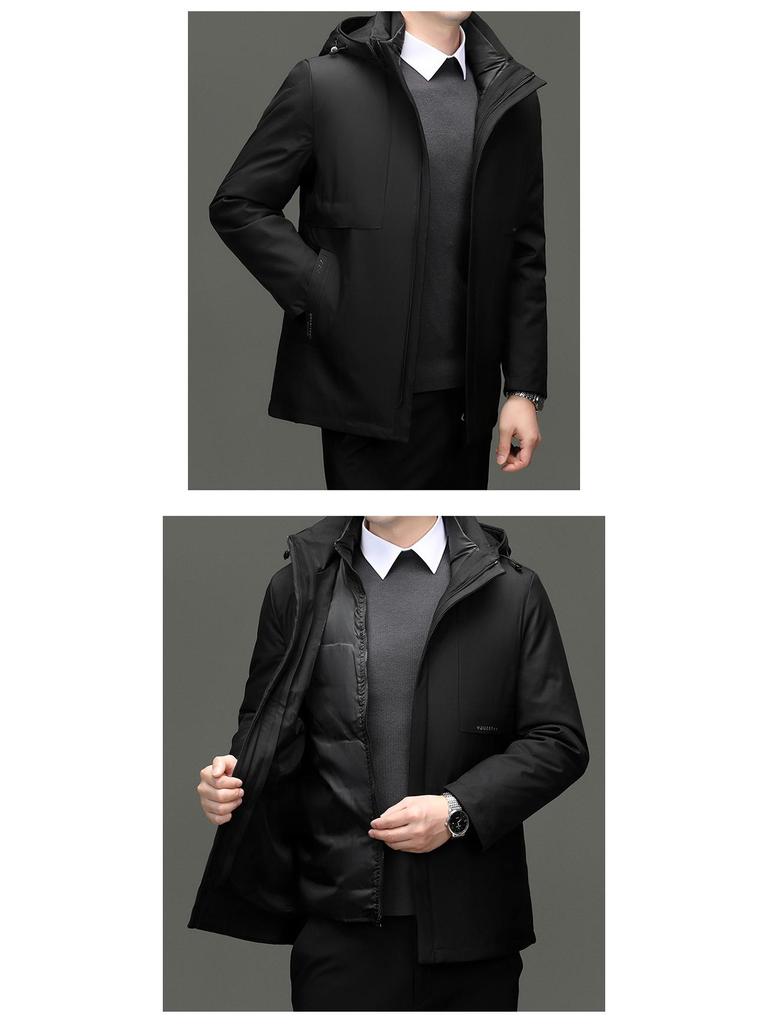 Brand High-End Men's Goose Down Jacket: Thickened, Warm, Hooded, 5-in-1 Casual Coat for Middle-Aged Dads