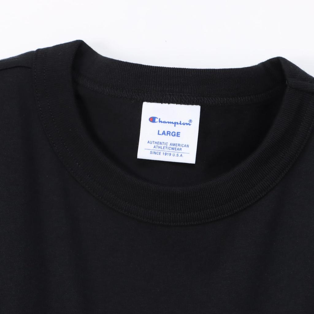 Champion Long Sleeve Crew Graphic Logo Print Men's T-Shirt, Basic, C3-Z411, Black, 100% Cotton, Neck,