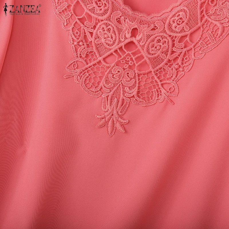 ZANZEA Blusa Casual de Encaje Crochet con Escote en V y Manga Media para Mujer