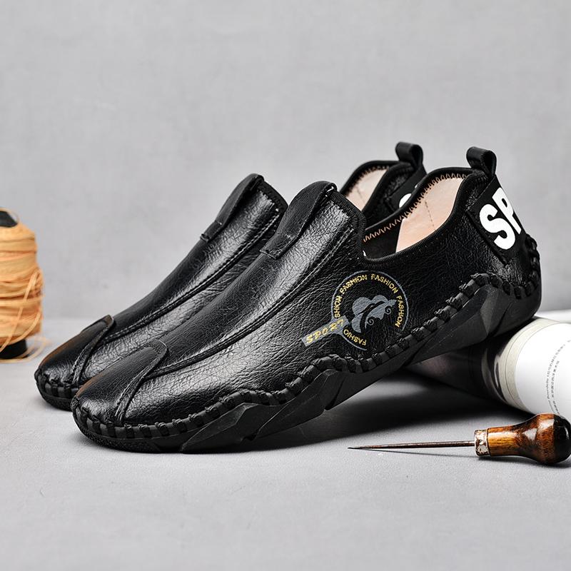 Handmade Leather Men Shoes Casual Slip On Loafers Breathable Leather Shoes Men Flats Hot Sale Moccasins Outdoor Shoes Plus Size