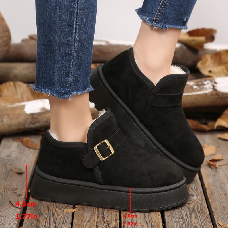 Fashion Comfort Thick Bottom Furry Snow Boots Women 2025 Winter Metal Buckle Chunky Platform Suede Ankle Boots Warm Plush Cotton Shoes