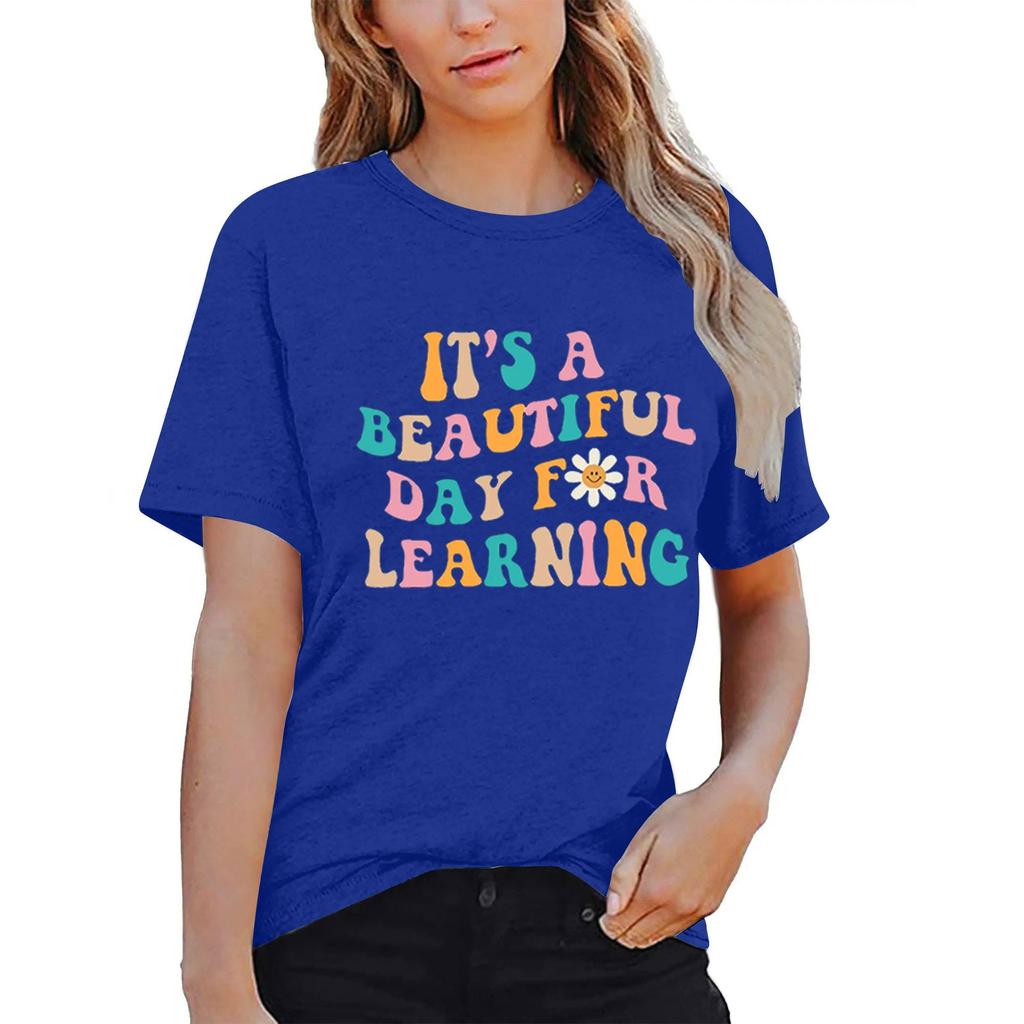 Women Teacher Life Shirt Teacher Gift Short Sleeve Shirts It’s A Beautiful Day For Learning T-Shirt