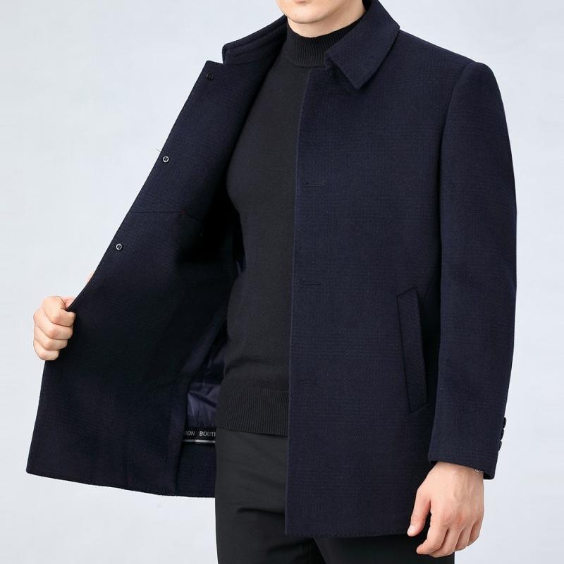 

Высококачественное мужское кашемировое пальто со съемной подкладкой из гусиного пуха, зимнее толстое двухстороннее шерстяное пальто с лацканами для папы среднего возраста 195