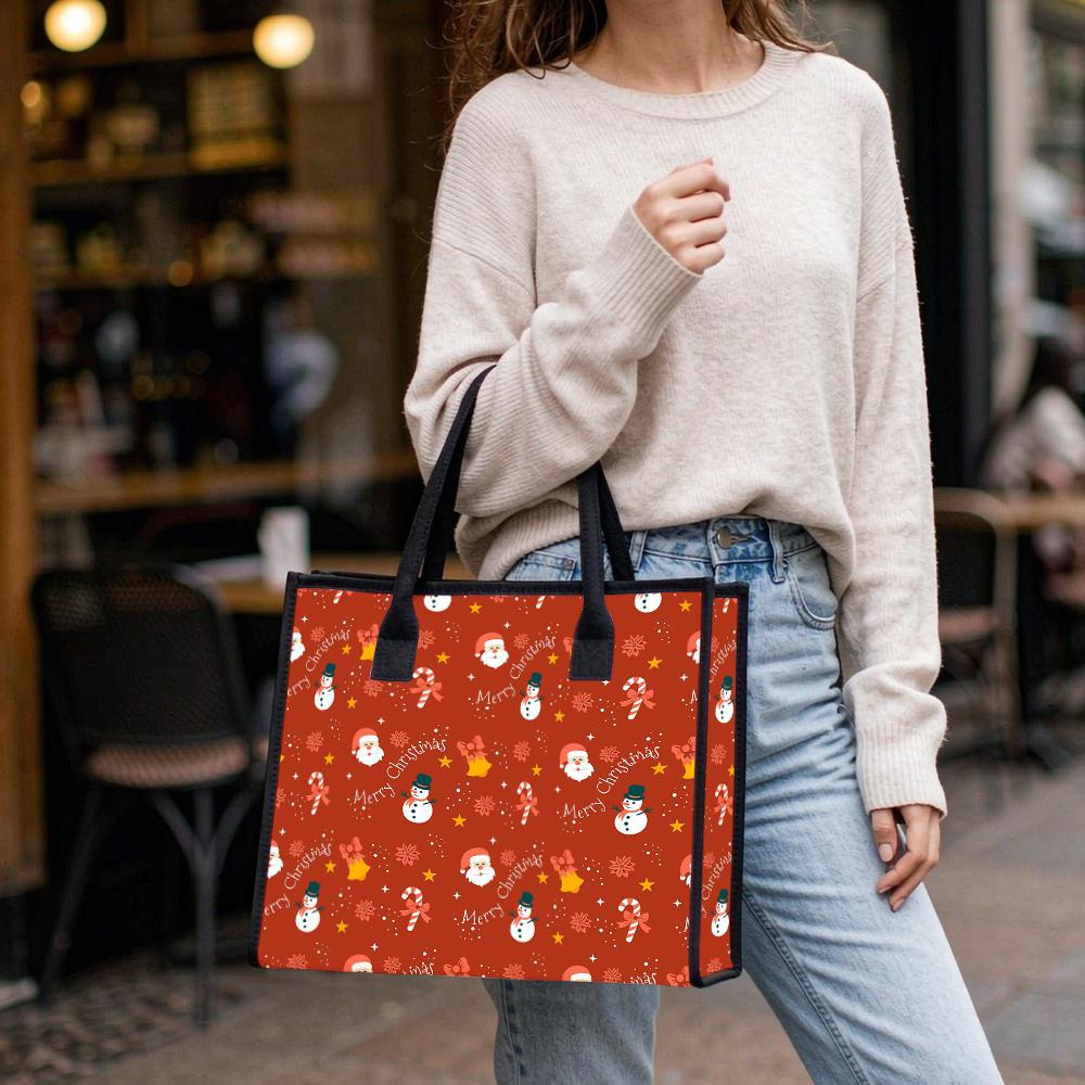 Christmas Pattern Tote Bag Holiday Portable Handbag Casual Carryall for Daily Use