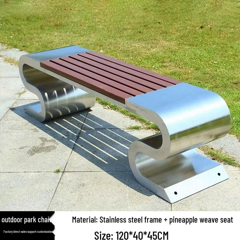 Stainless Steel & Solid Wood Outdoor Anti-Corrosion Park Bench for Garden or Courtyard Use