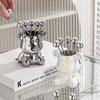 ZISIZ Simple Stainless Steel Fruit Forks Set with Colorful Bear Holder