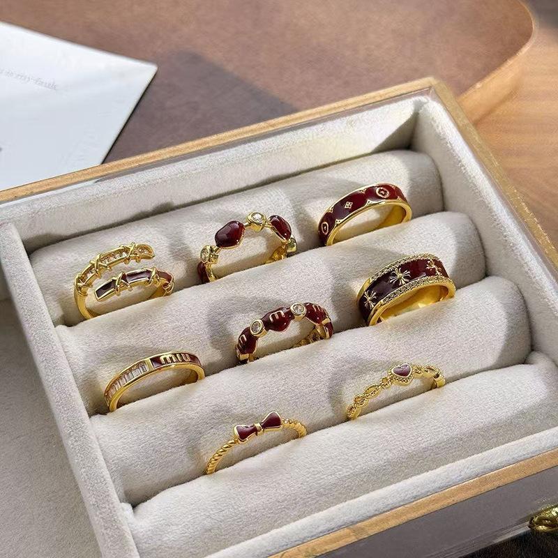 Angola Red Drop Oil Transfer White Opening Ring Retro Women'S Niche High-End Sense Light Luxury Temperament Ring
