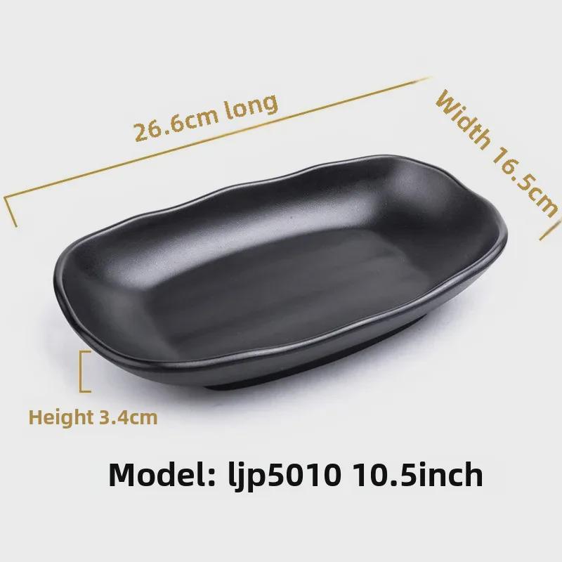 Melamine Black Tableware: Imitation Porcelain Plate for Cold Dishes, BBQ, Hot Pot, and Commercial Use.