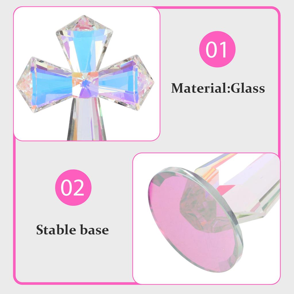 Handheld Crystal Cross Statue for Prayer Meditation Christian Religious Decor Home Office Table Desk Shelf Sacred Symbol