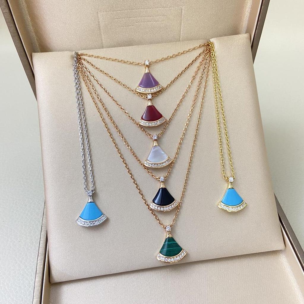 Natural Mother-of-Pearl Double-Layer Fan Pendant Necklace - Women's Luxury Clavicle Chain