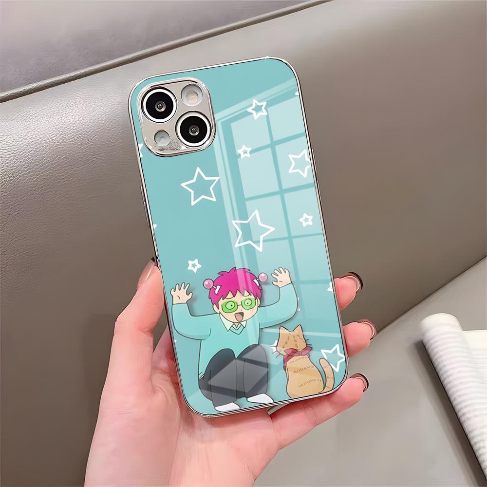Anime K-Kusuo Saiki Handyhülle Für IPhone 17 Pro Max 15 Pro 16 14 Plus 12 13 Mini 11 Pro Stoßfeste Galvanisierte Glasabdeckung