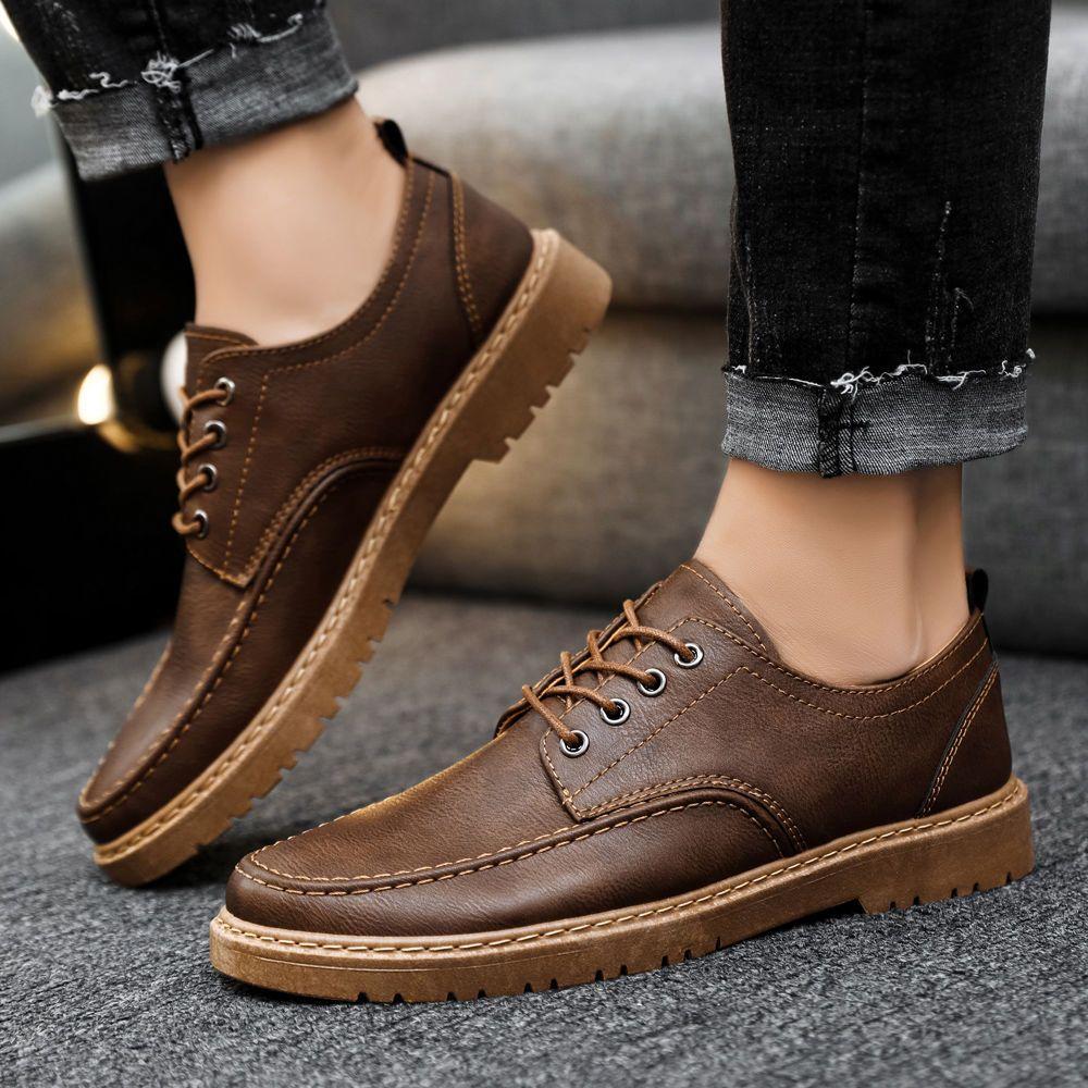 Fashion Platform Height Increasing Men's Leather Shoes Plain Non Slip Classic Original Slip-on Cowhide Social Designer Male Casual Shoe