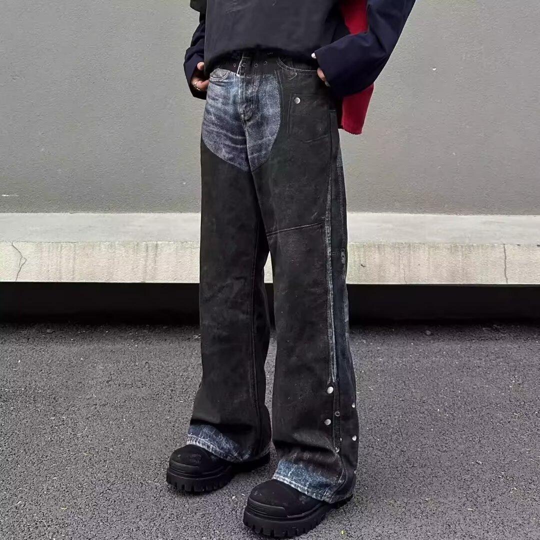 

Свободные повседневные брюки мужские корейские модные универсальные брюки широкие брюки длиной до пола 3XL чёрный