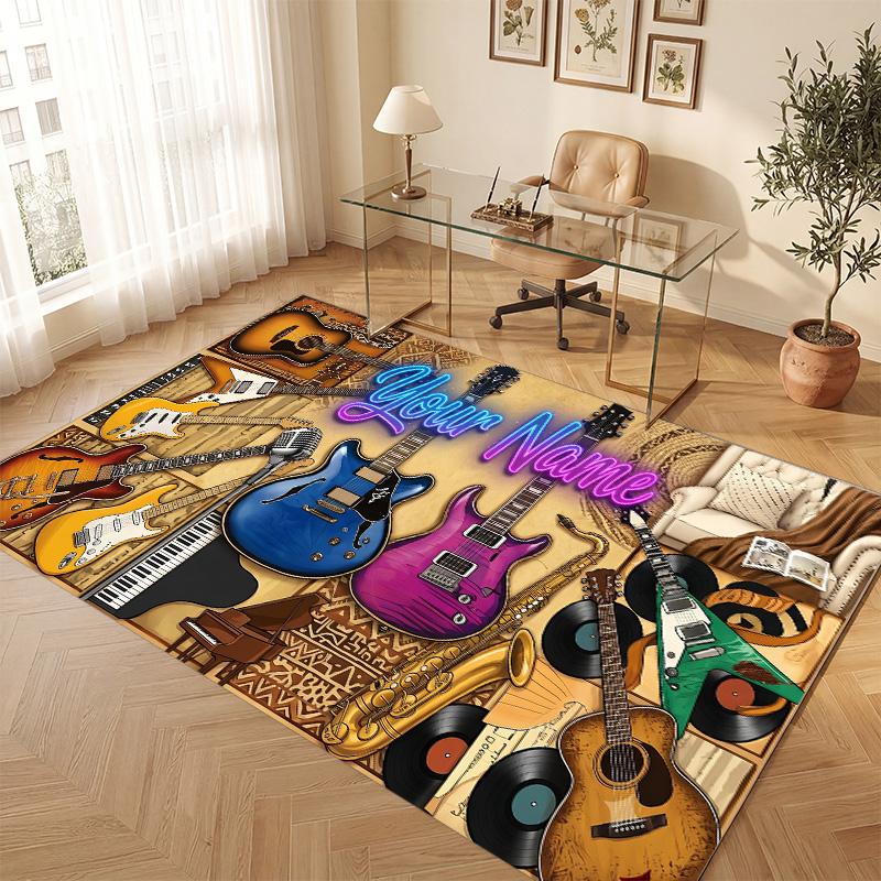 Music Theme Soft Crystal Velvet Rug Custom Name & Text Print Non Slip Floor Rug for Bedroom Living Room