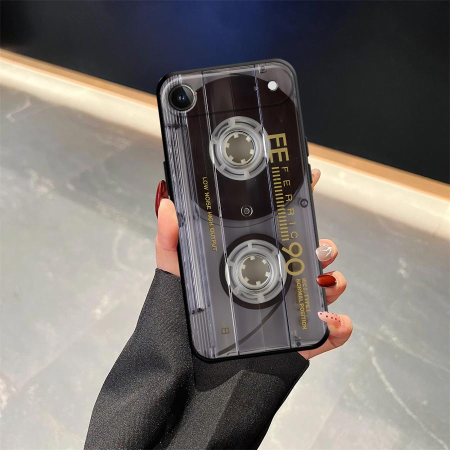 Retro Cassette Tape Case for iPhone XS Max 7 8 13 12 11 17 Pro Max 15 16 14 Plus 17Air XR Black Soft Phone Cover
