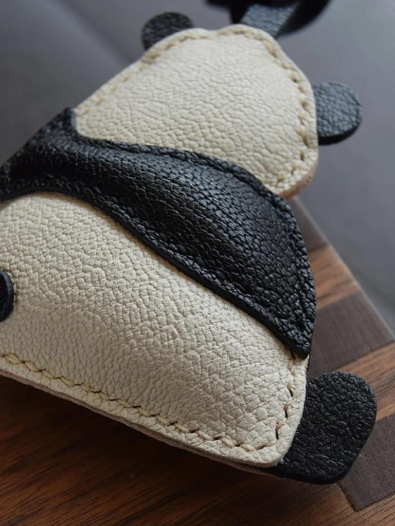Handmade Leather Cute Panda Hand-sewn Leather Car Keychain Bag Ornament Keyring  Christmas and New Year Gifts