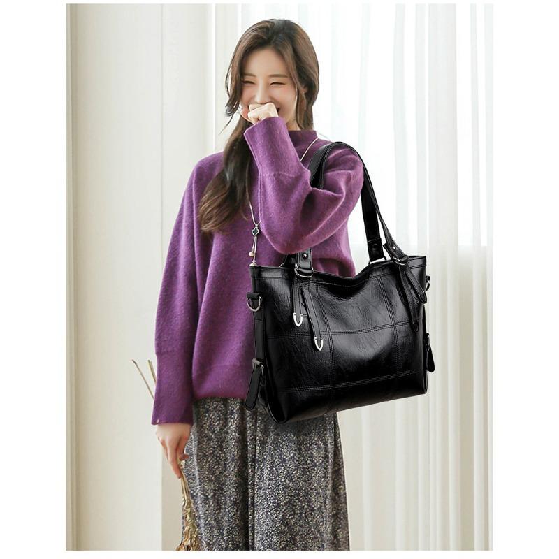 Women New PU Soft Leather Texture Shoulder Bag Large Capacity Fashion Patchwork Handheld Bag Water-Resistant Tote Bag
