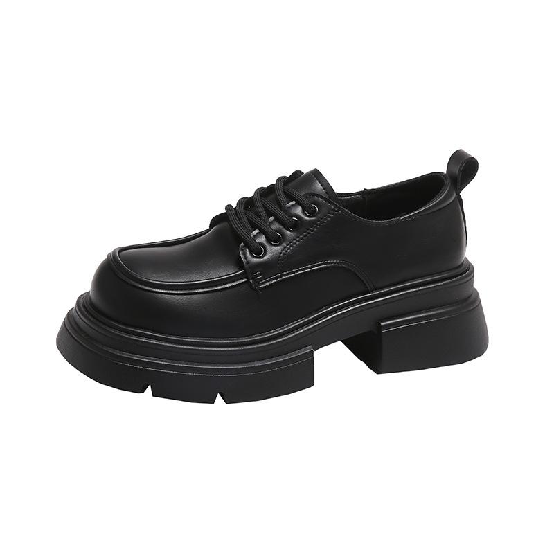 Thick heel platform women's 2024 new retro fashion temperament casual single shoes lace-up small leather shoes tide