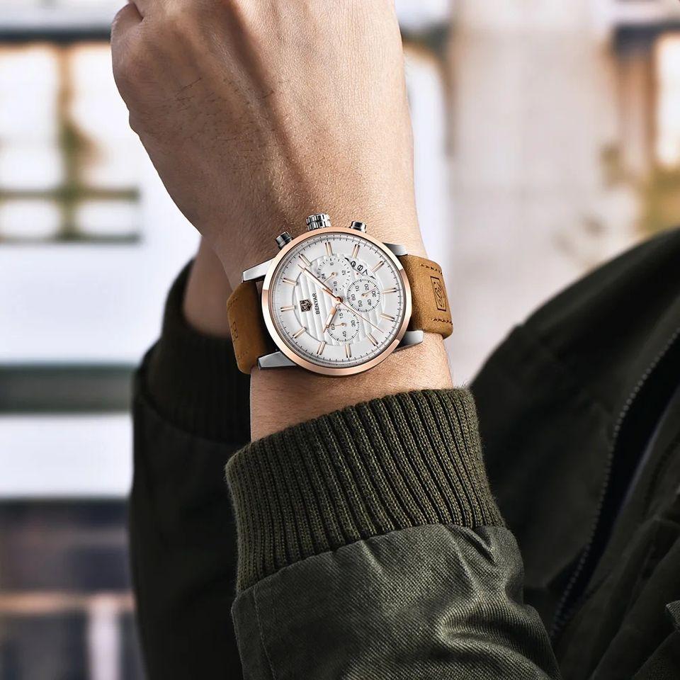BENYAR 5104 Watch Men Top Fashion Brand Quartz Sport Leather Strap Watches Business Analog Leather Male Waterproof Clock Relojes