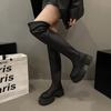Skinny knee boots 2025 winter new thick-soled velvet elastic thin boots women's retro tall thick-heeled knight boots