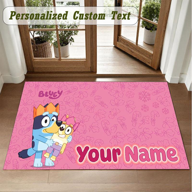Crystal Velvet Square Rug Custom NameBluey Pattern Non Slip Home Floor Decor Rug