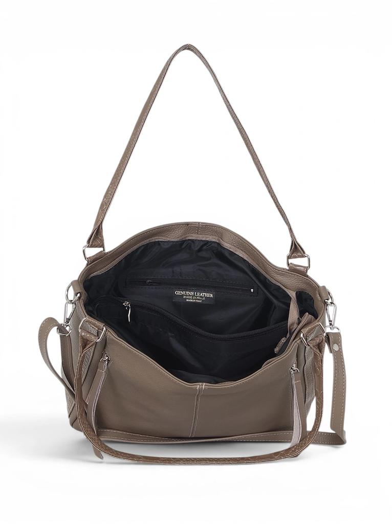 Vera Pelle Italian Leather A4 Handbag - Two-Compartment Shopper | Natural Leather | Taupe