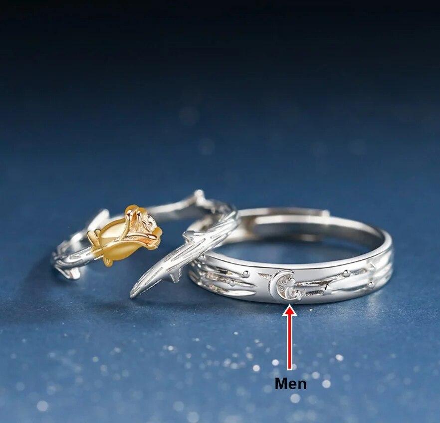 

1 шт. серебряного цвета, кольца для пары «Маленький принц/Цветок розы», унисекс, романтическое открытое регулируемое кольцо для влюбленных, ювелирные изделия, подарок на день Святого Валентина resizable